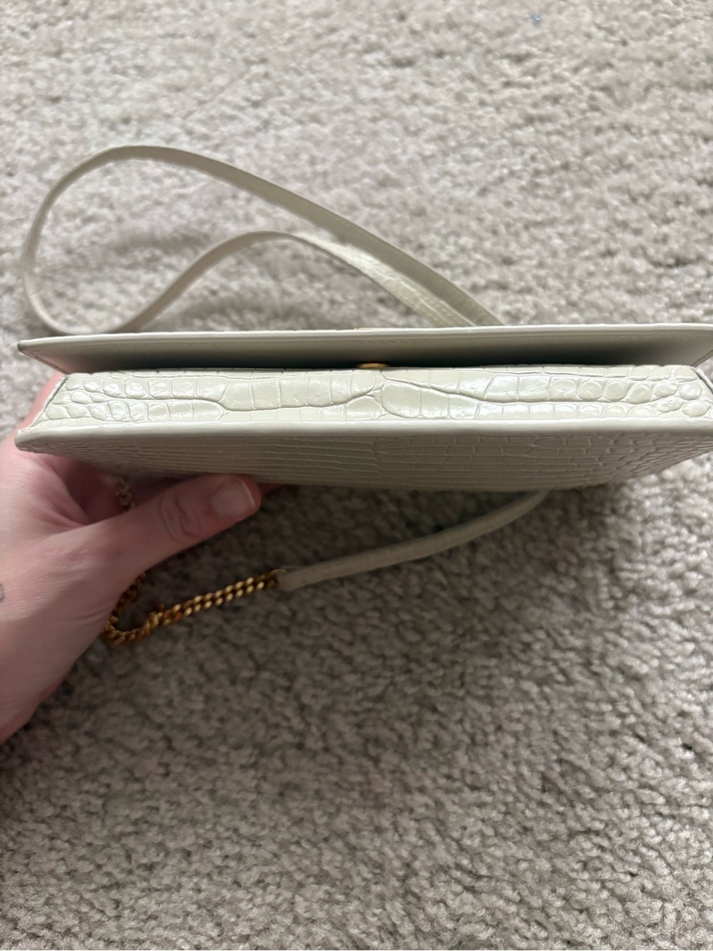 Saint Laurent Cassandre Cream Croc-Embossed Leather Chain Wallet Gold Hardware - Picture 6 of 10